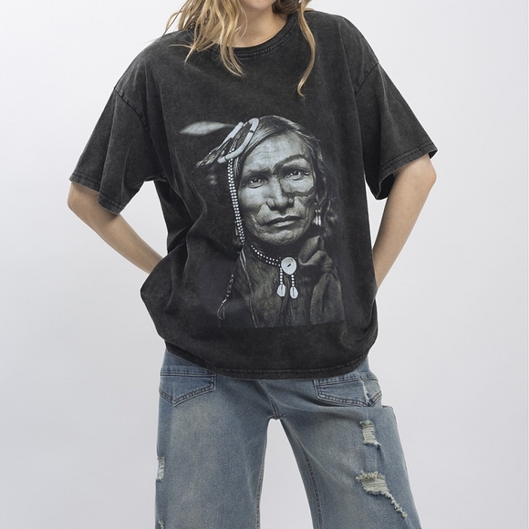 Blue Velvet Chief Print Washed Short Sleeve T-shirt Black Sm-xl NWT - Picture 2 of 5